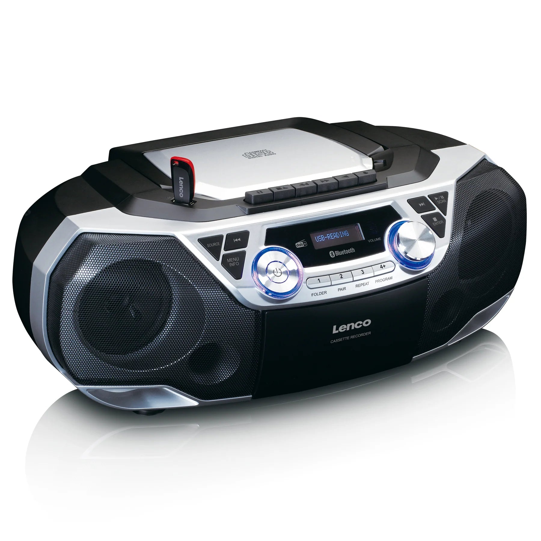 Lenco SCD-720 – Monipuolinen DAB+/FM-boombox CD-, kasetti- ja Bluetooth-toistolla