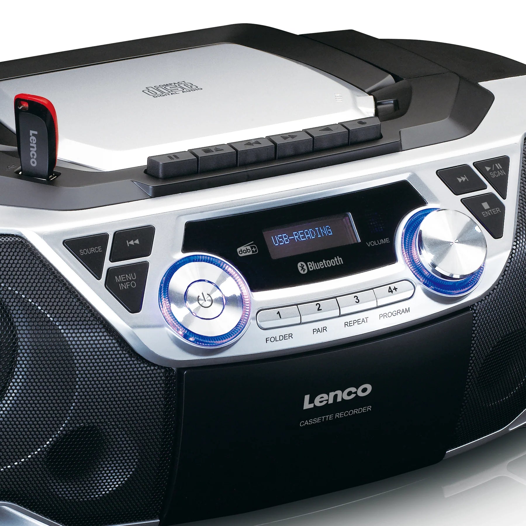 Lenco SCD-720 – Monipuolinen DAB+/FM-boombox CD-, kasetti- ja Bluetooth-toistolla