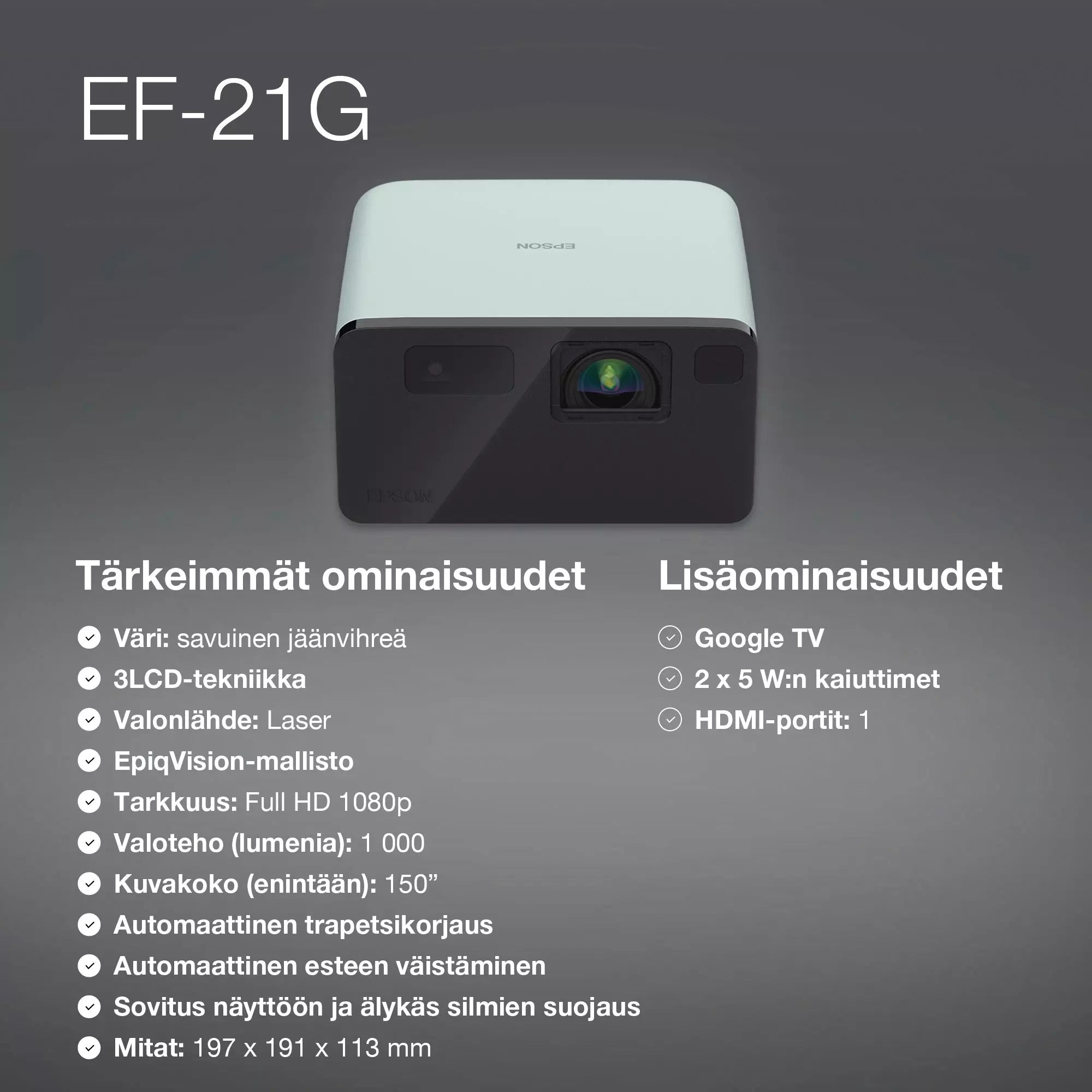 Epson EF-21 – Älykäs minilaserprojektori-TV