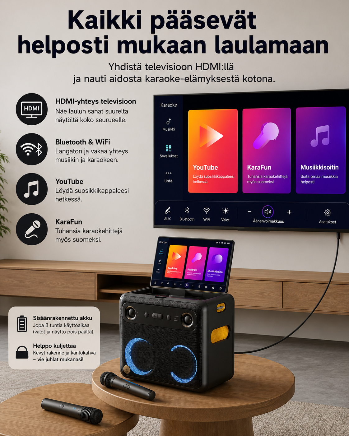 iKarao Break X2 Karaokekaiutin kosketusnäytöllä