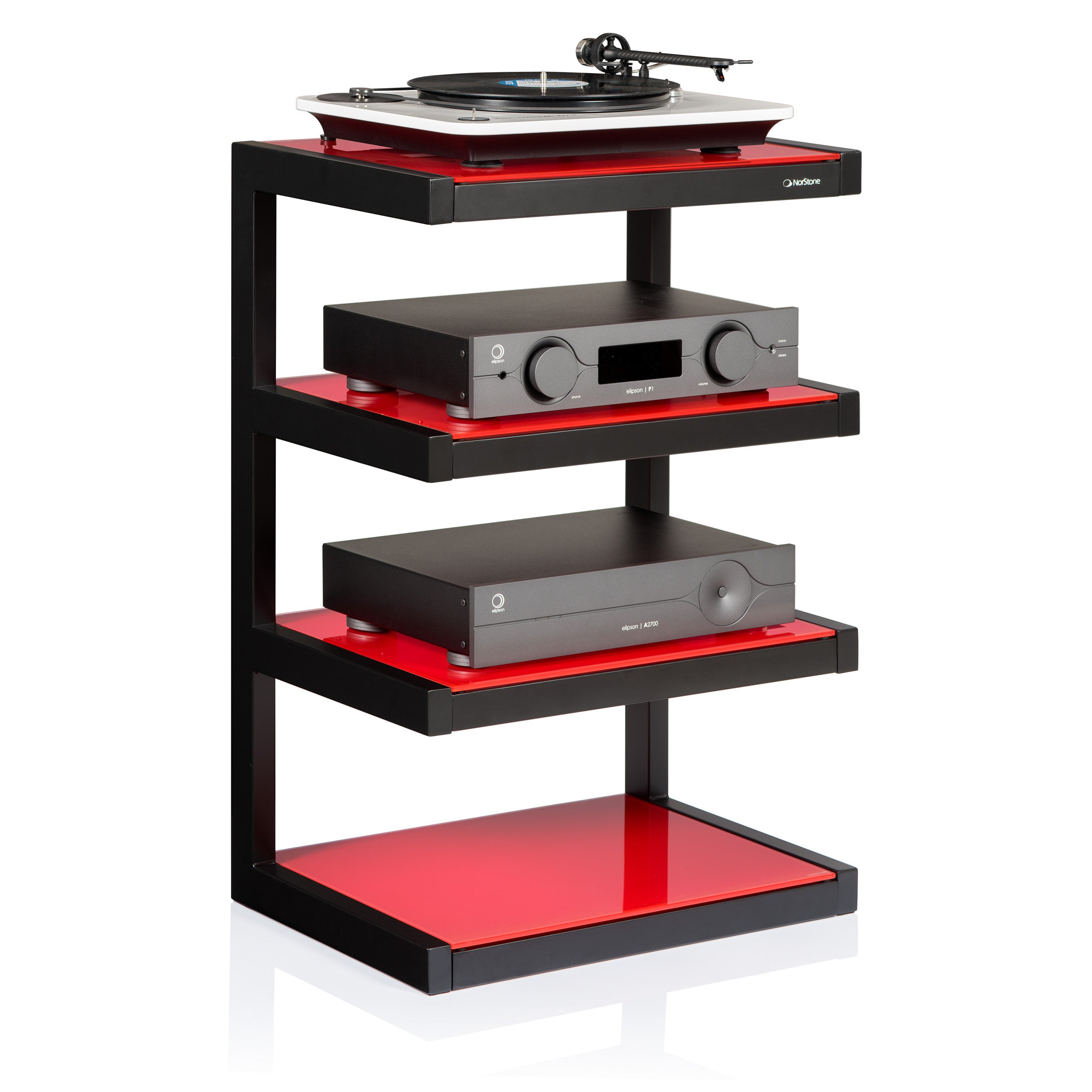 Norstone ESSE HIFI FURNITURE BLACK SATIN/RED GLASS