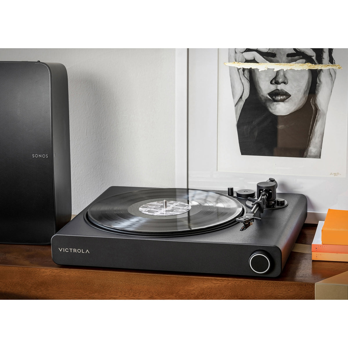 Victrola Stream Onyx Vinyylisoitin - Sonos-yhteensopiva levysoitin moderniin kotiin