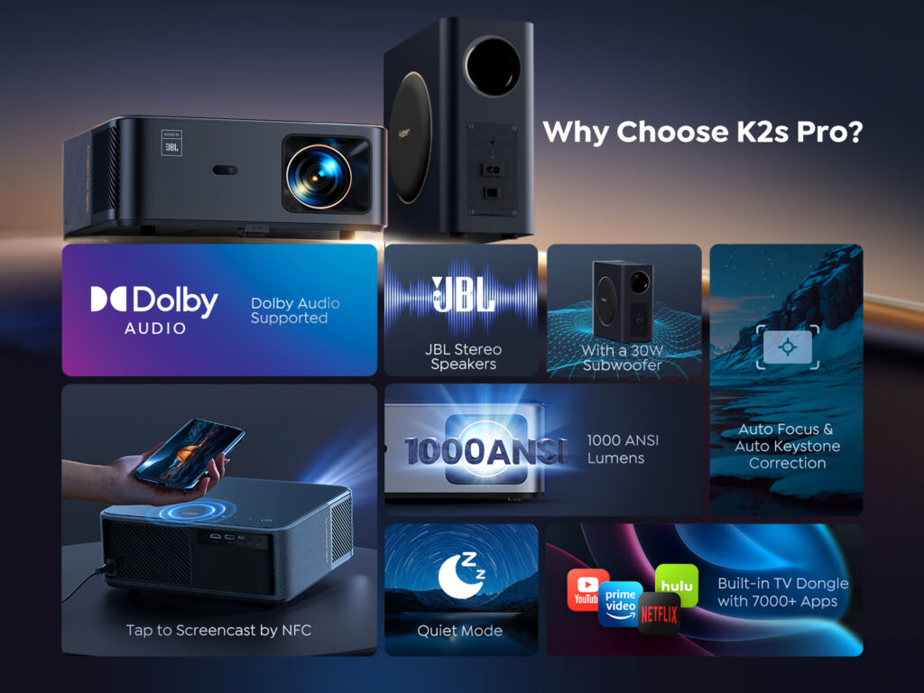 Yaber K2s Pro Full HD LCD Projektori Subwooferilla