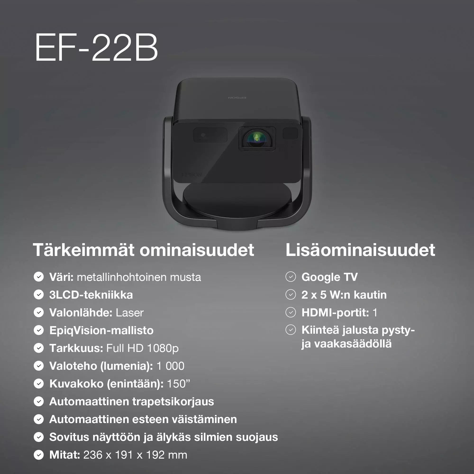 Epson EF-22 – Älykäs minilaserprojektori-TV